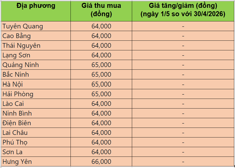 Bảng giá heo hơi tại miền Bắc hôm nay 1/5/2026