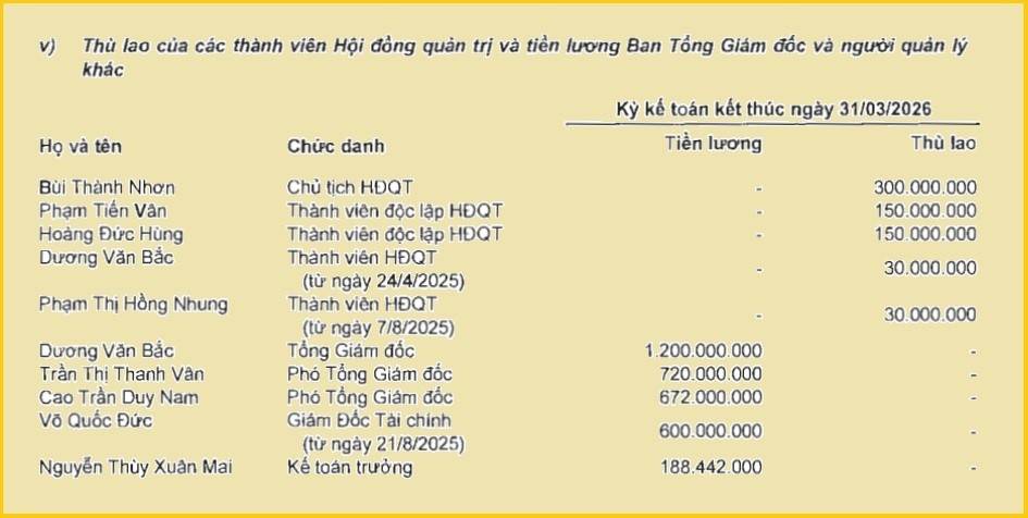 Bất ngờ mức thù lao của Chủ tịch Bùi Thành Nhơn.