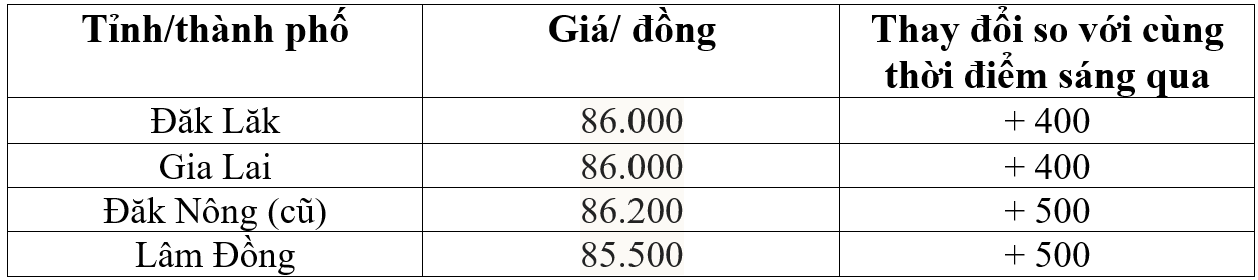 Bảng giá cà phê trong nước hôm nay 6/5/2026