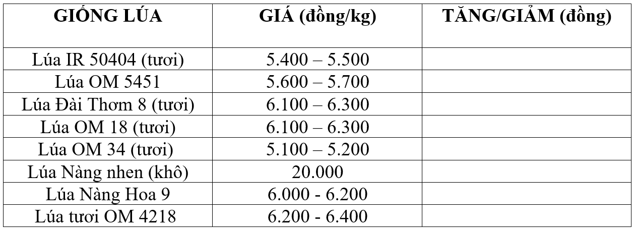 Bảng giá lúa hôm nay 10/5/2026