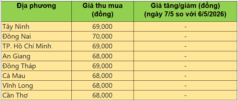 Bảng giá heo hơi tại miền Nam hôm nay 7/5/2026