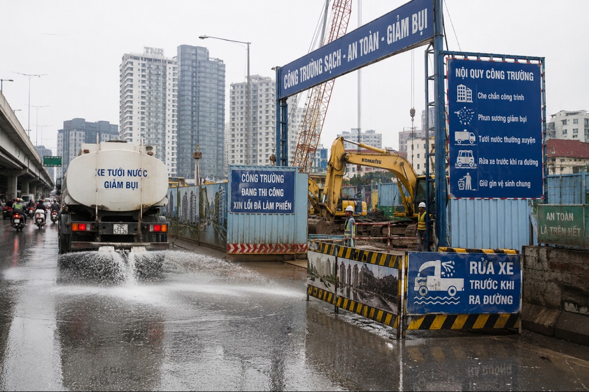 Hà Nội áp dụng AI “phạt nguội” xe chở vật liệu công trình gây bụi