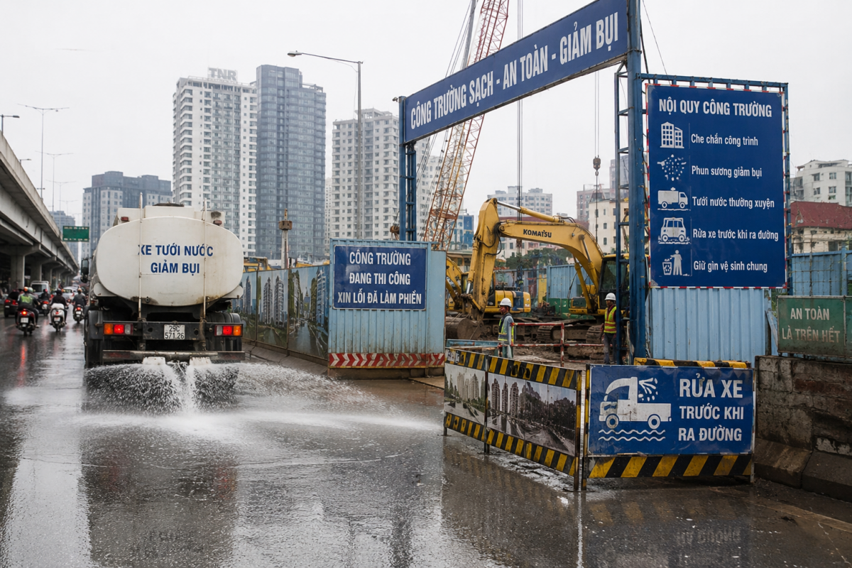Hà Nội áp dụng AI “phạt nguội” xe chở vật liệu công trình gây bụi