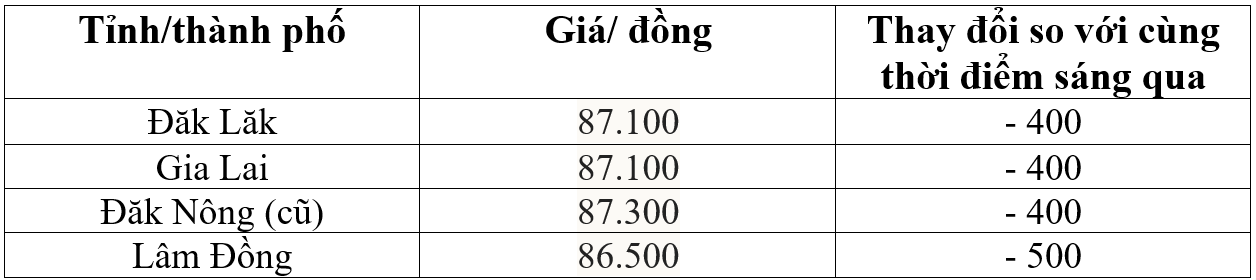 Bảng giá cà phê trong nước hôm nay 10/5/2026