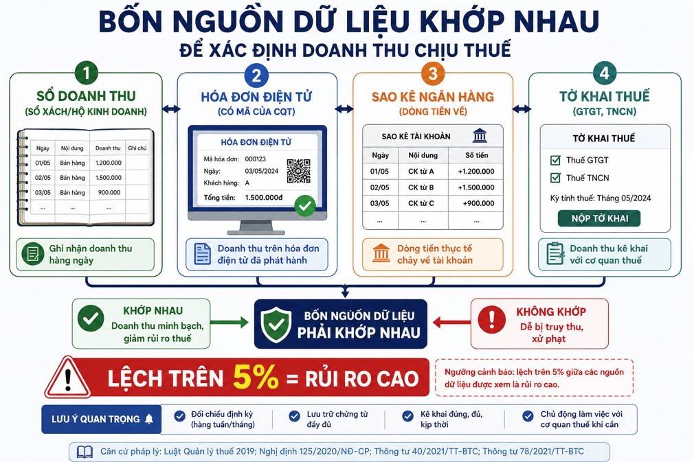 Hộ kinh doanh tự kê khai thuế từ 1/1/2026: Bốn nguồn dữ liệu phải khớp nhau