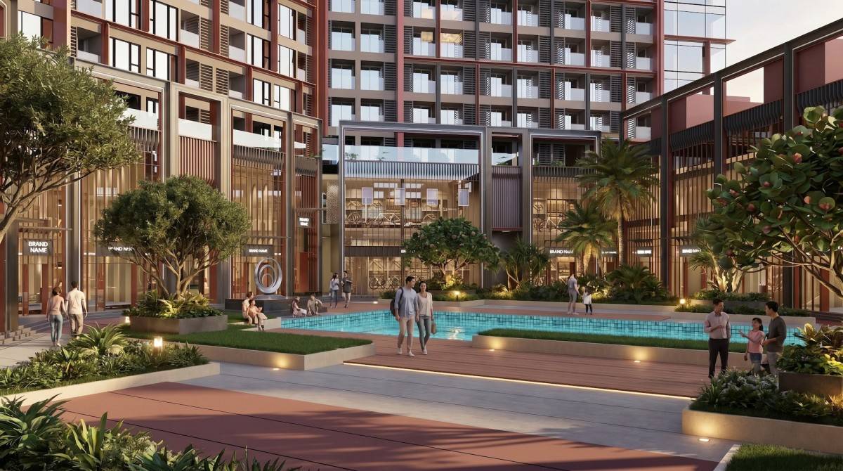 Bể bơi phong cách resort ngay dưới chân tòa tháp, mang đến đặc quyền sống thăng hoa cho cư dân Symphony 5. Ảnh: Ánh Dương.