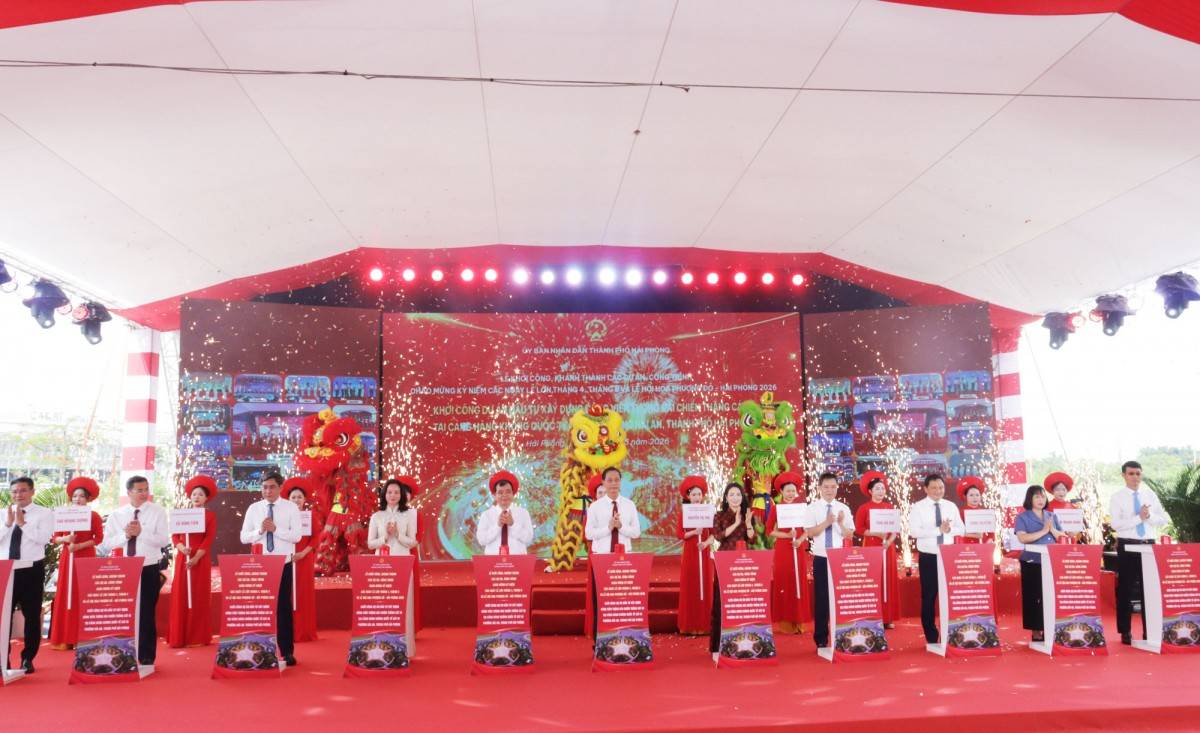 Lễ khởi công Dự án đầu tư xây dựng Công viên Tượng đài chiến thắng Cát Bi tại Cảng hàng không quốc tế Cát Bi, phường Hải An.