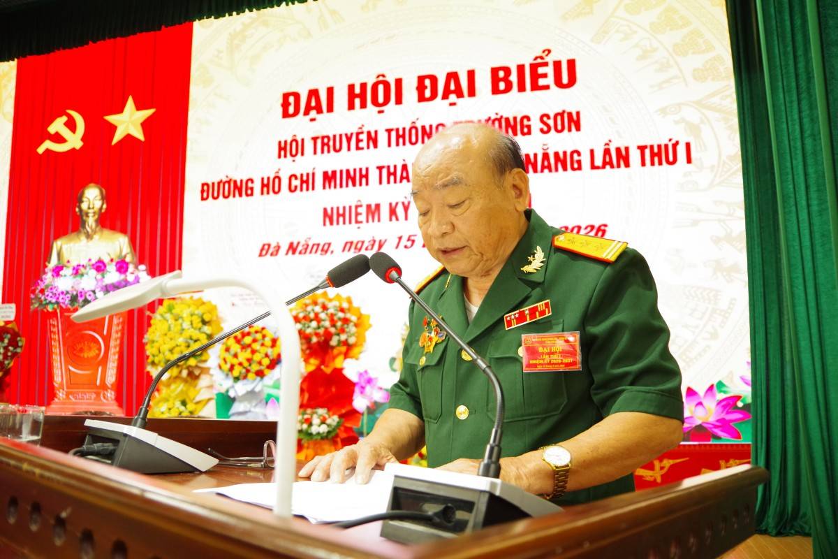 Thượng tá Bùi Trung Trắc phát biểu nhận nhiệm vụ tại Đại hội Hội Trường Sơn TP. Đà Nẵng