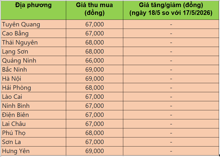 Bảng giá heo hơi tại miền Bắc hôm nay 18/5/2026