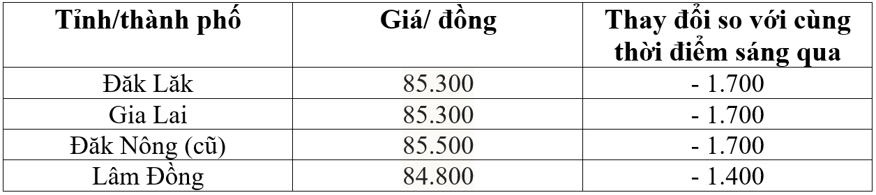 Bảng giá cà phê trong nước hôm nay 20/5/2026