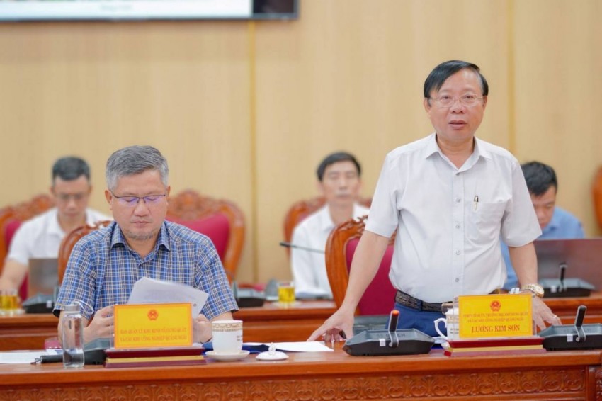 Trưởng Ban Quản lý KKT Dung Quất và các KCN Quảng Ngãi Lương Kim Sơn phát biểu ý kiến tại cuộc họp