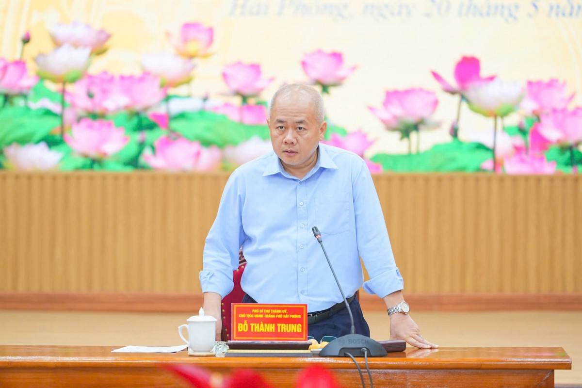 Chủ tịch UBND thành phố Đỗ Thành Trung phát biểu tại cuộc làm việc.