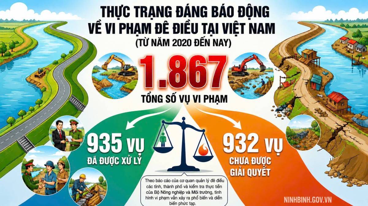 Ngăn chặn, xử lý vi phạm pháp luật về đê điều, đảm bảo an toàn đê điều, thoát lũ