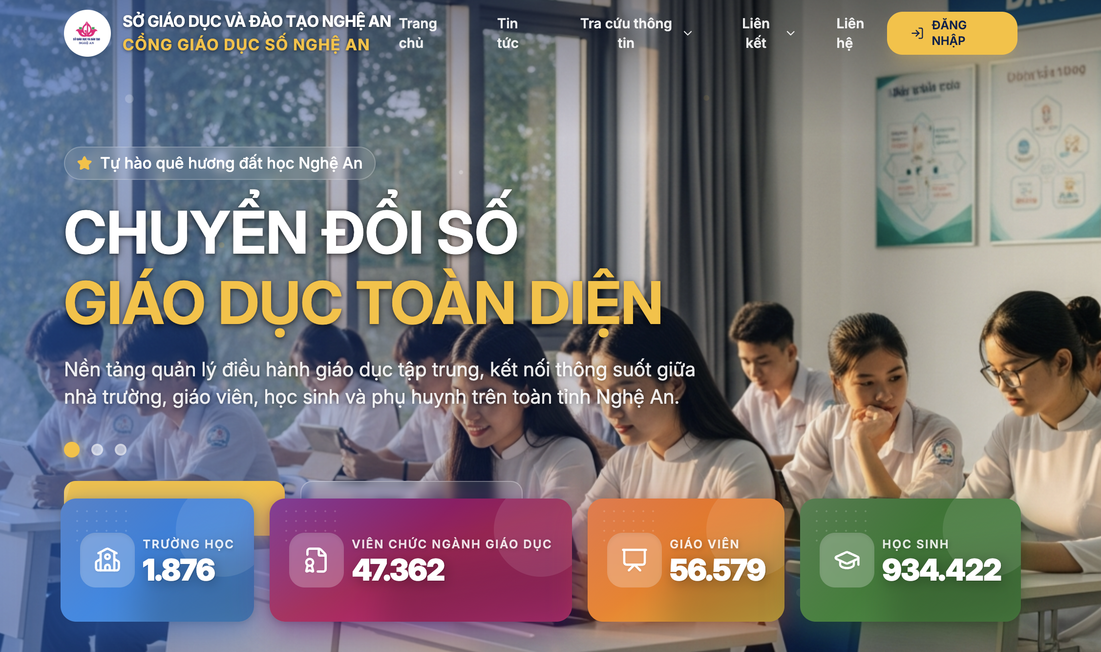 Cổng Giáo dục số Nghệ An tích hợp hơn 36 phân hệ nghiệp vụ cùng hơn 500 tính năng chuyên môn phục vụ toàn diện công tác quản lý, điều hành và dạy học trong ngành giáo dục