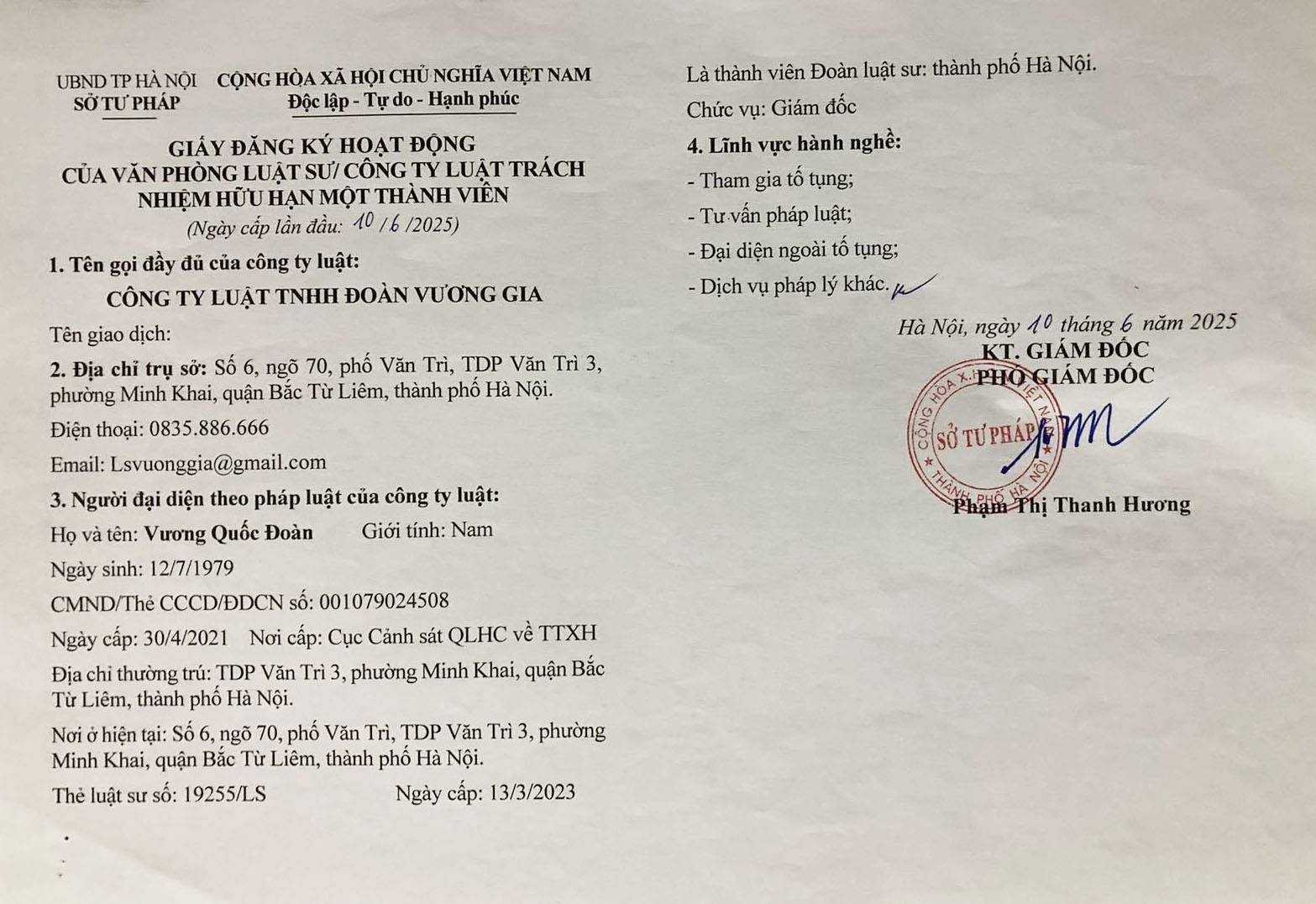 Công ty Luật TNHH Đoàn Vương Gia chính thức đi vào hoạt động tại Hà Nội