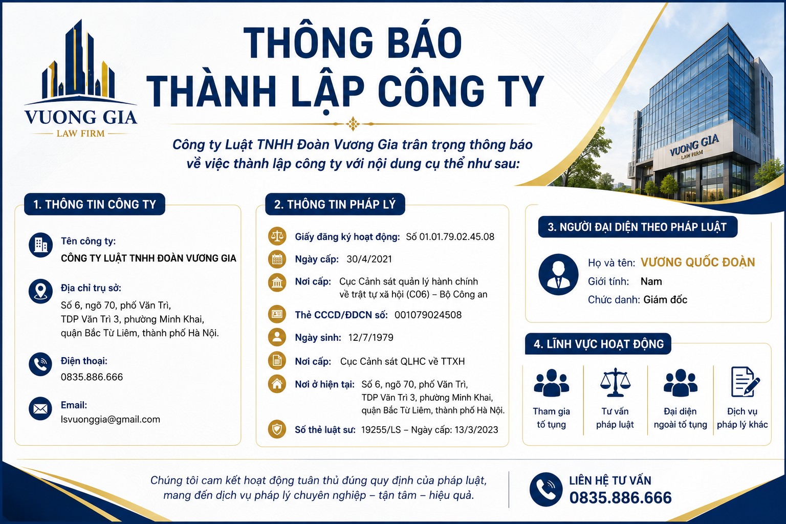 Bố cáo thành lập Công ty Luật TNHH Đoàn Vương Gia