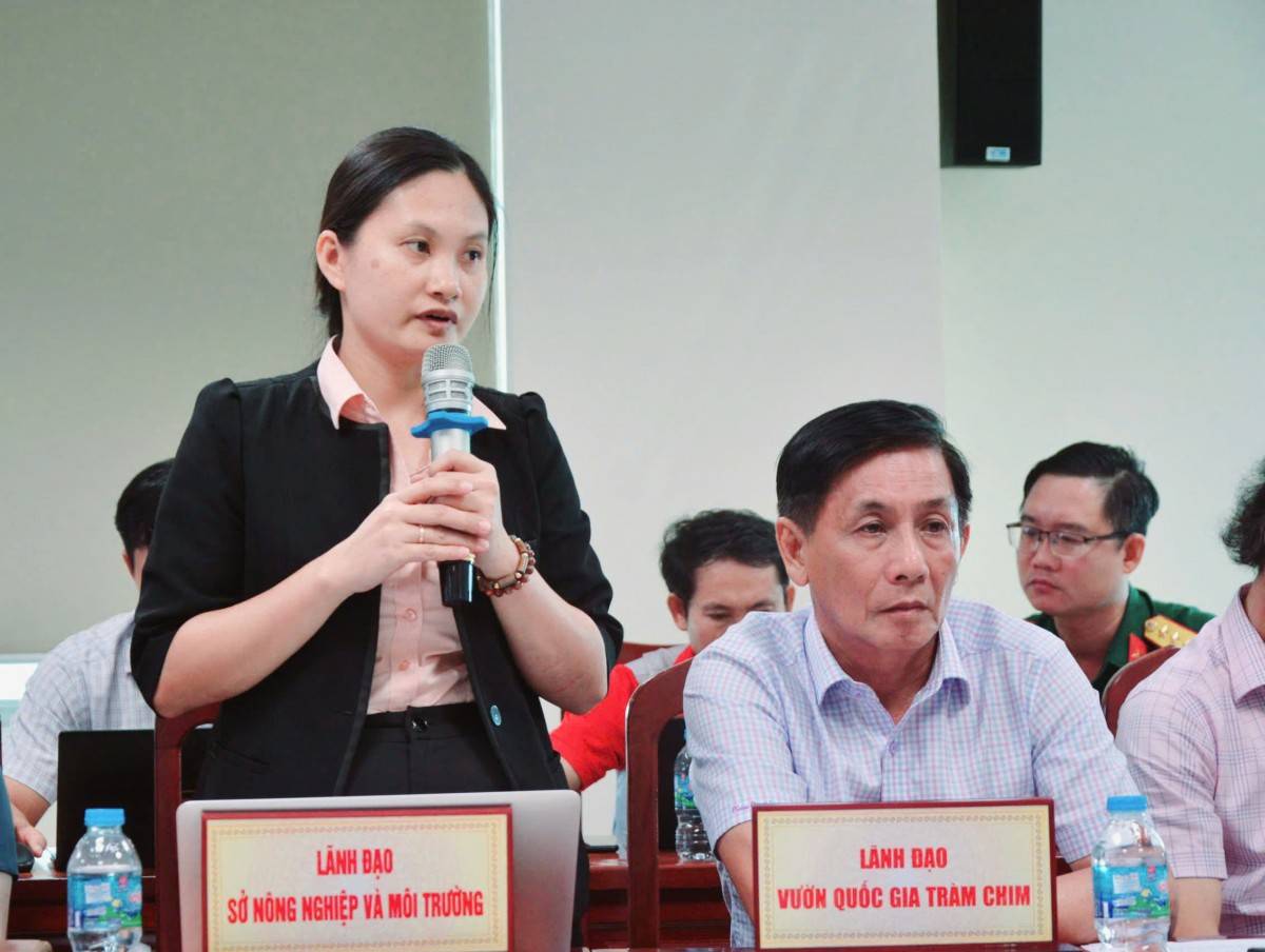 Bà Nguyễn Thị Mỹ Hưng – Chi Cục trưởng Chi cục Phát triển nông thôn (Sở Nông nghiệp và Môi trường) thông tin về Lễ hội Trái cây Đồng Tháp. 