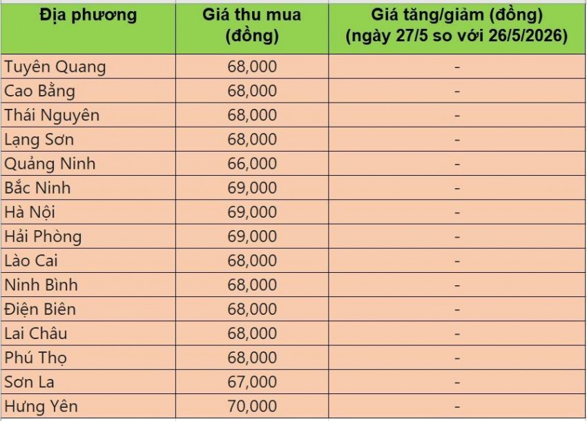 Bảng giá heo hơi tại miền Bắc hôm nay 27/5/2026