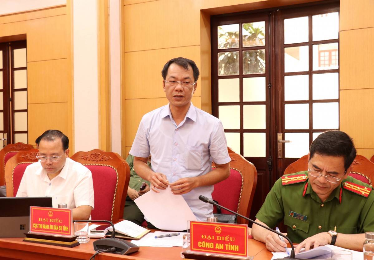 Lãnh đạo Cục Thi hành án dân sự tỉnh phát biểu tại hội nghị