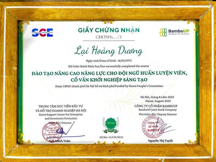 Ông Lại Hoàng Dương tham gia khóa đào tạo được Ủy ban nhân dân thành phố Hà Nội hỗ trợ kinh phí. Ảnh: NVCC.