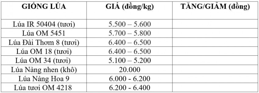Bảng giá lúa hôm nay 31/5/2026
