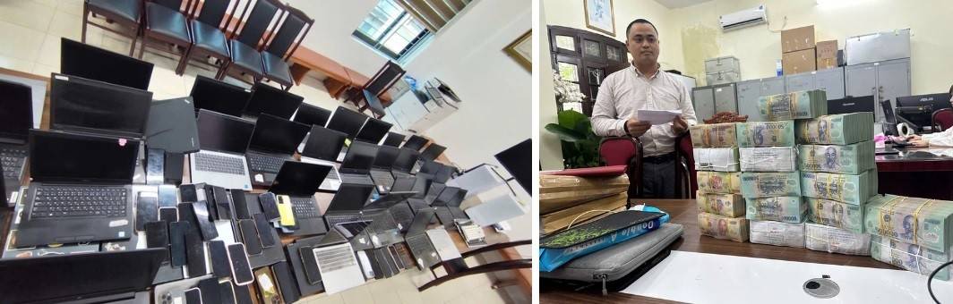 Loạt tang vật bị Cơ quan Công an thu giữ trong quá trình phá án.