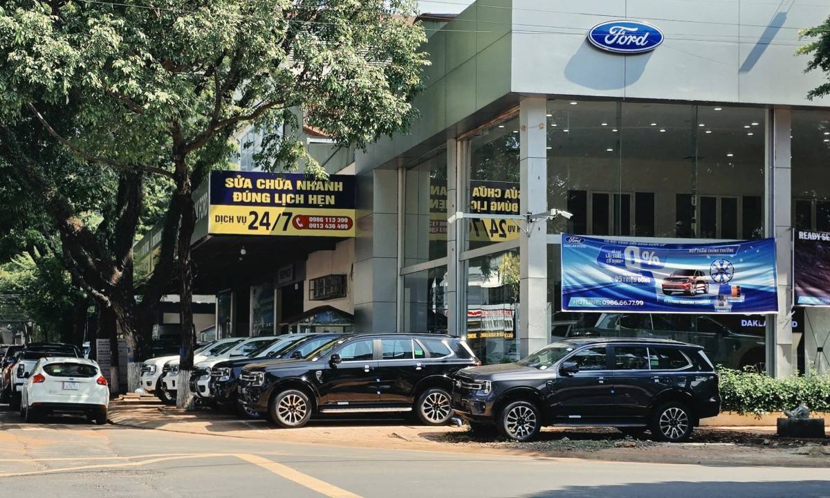 Hàng ngày có rất nhiều xe ô tô đậu trên vỉa hè sát trụ sở Công ty TNHH ô tô Ford Đắk Lắk, tại số 35 Trường Chinh, phường Tân An chắn hết lối của người đi bộ.