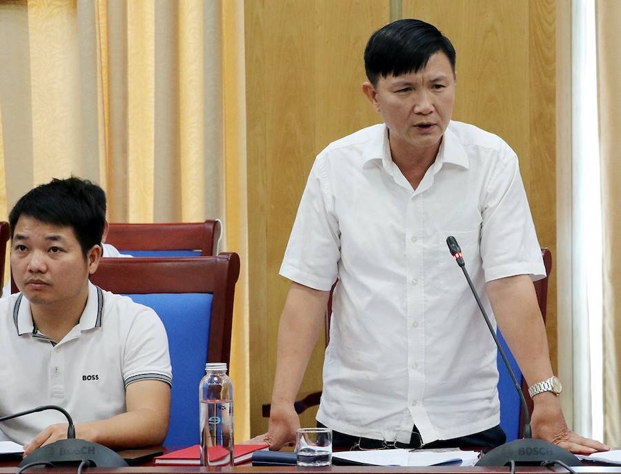 Ông Nguyễn Bá Điệp - Chủ tịch UBND xã Nghi Lộc (Nghệ An) nêu khó khăn trong đề nghị hỗ trợ khác đối với diện tích đất thu hồi tại cuộc họp