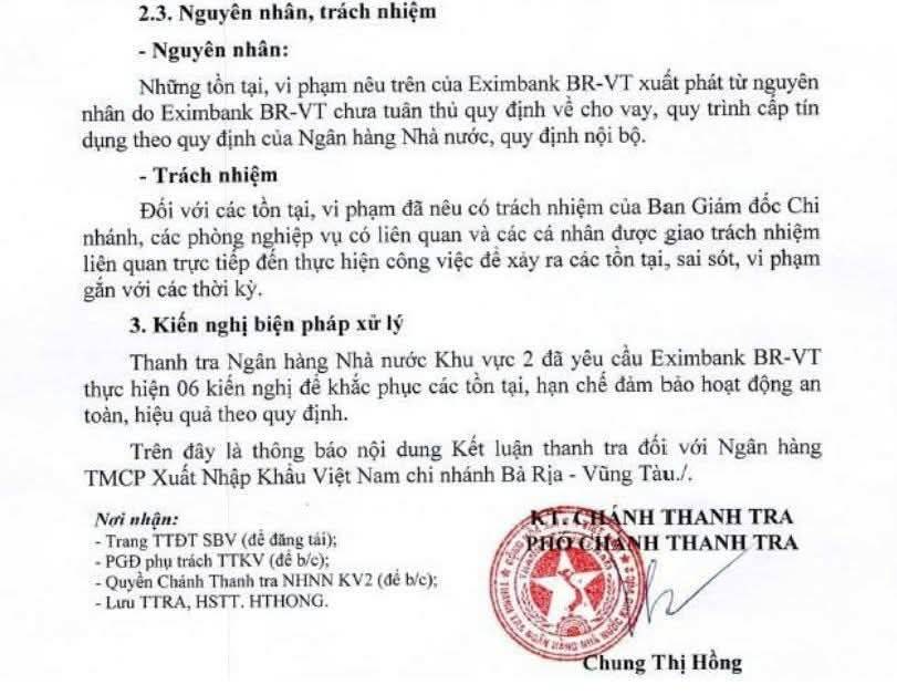 Thanh tra NHNN chỉ rõ loạt sai phạm tại Eximbank chi nhánh Bà Rịa - Vũng Tàu