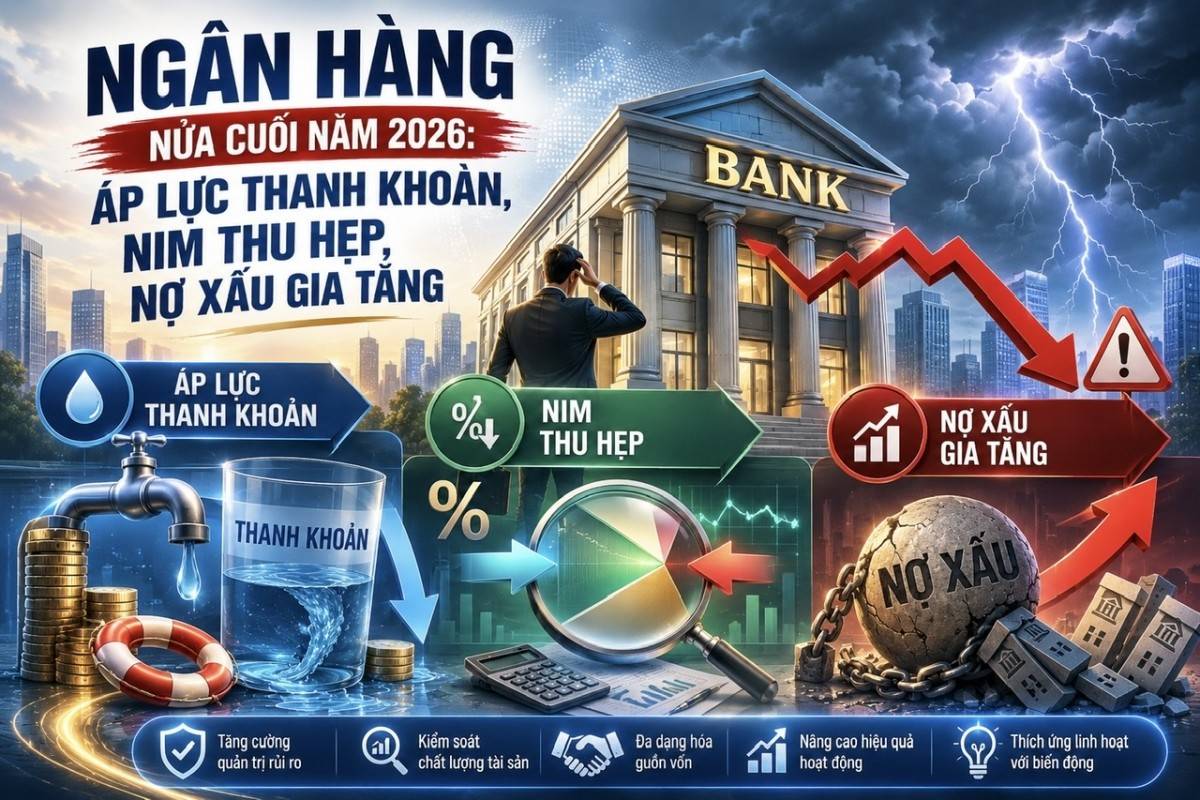 Ngân hàng nửa cuối năm 2026: Áp lực thanh khoản, NIM thu hẹp, nợ xấu gia tăng