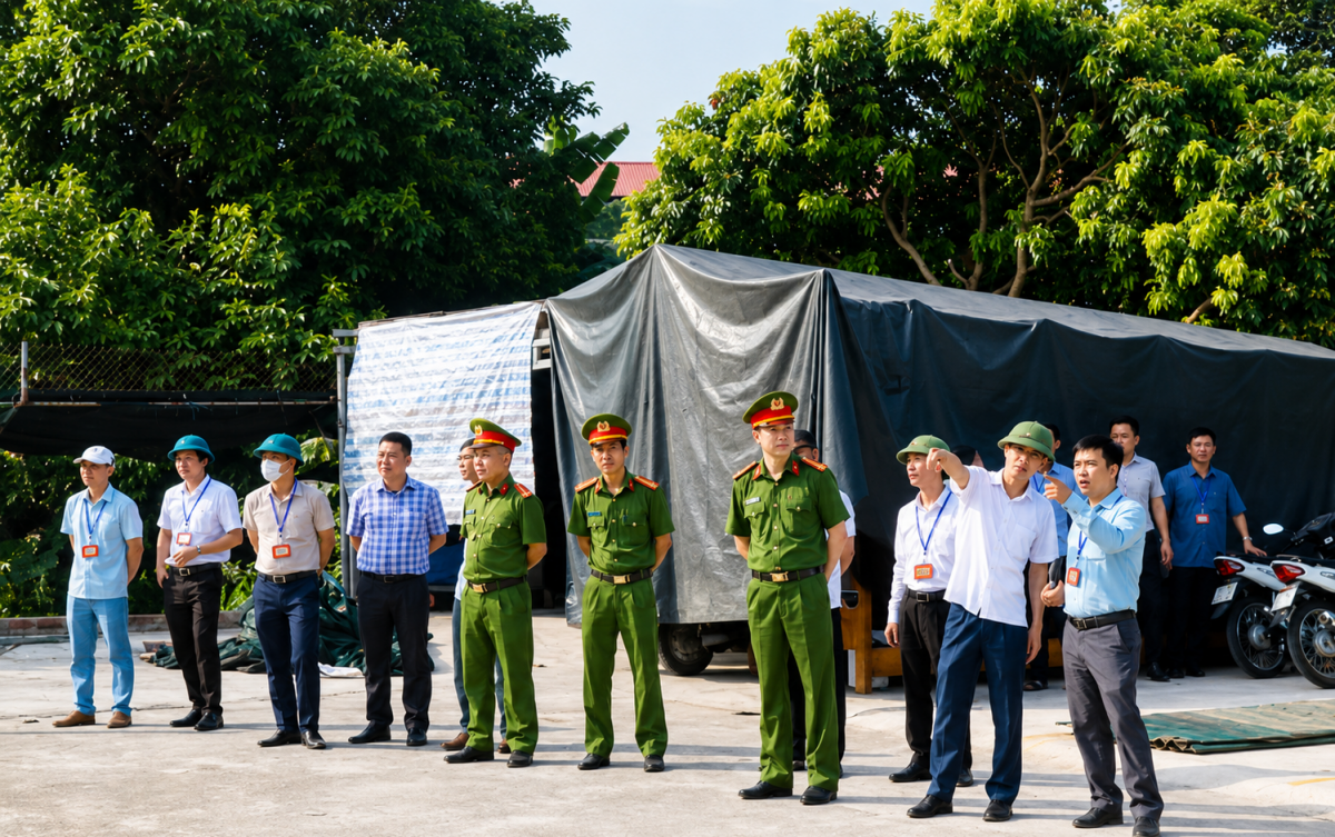 Các lực lượng tham gia cưỡng chế xử lý vi phạm đất đai tại phường Thái Bình