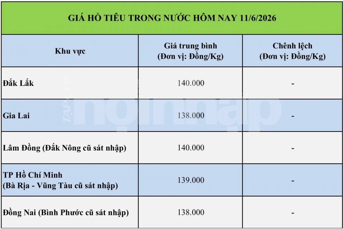 Giá tiêu hôm nay 11/6/2026: