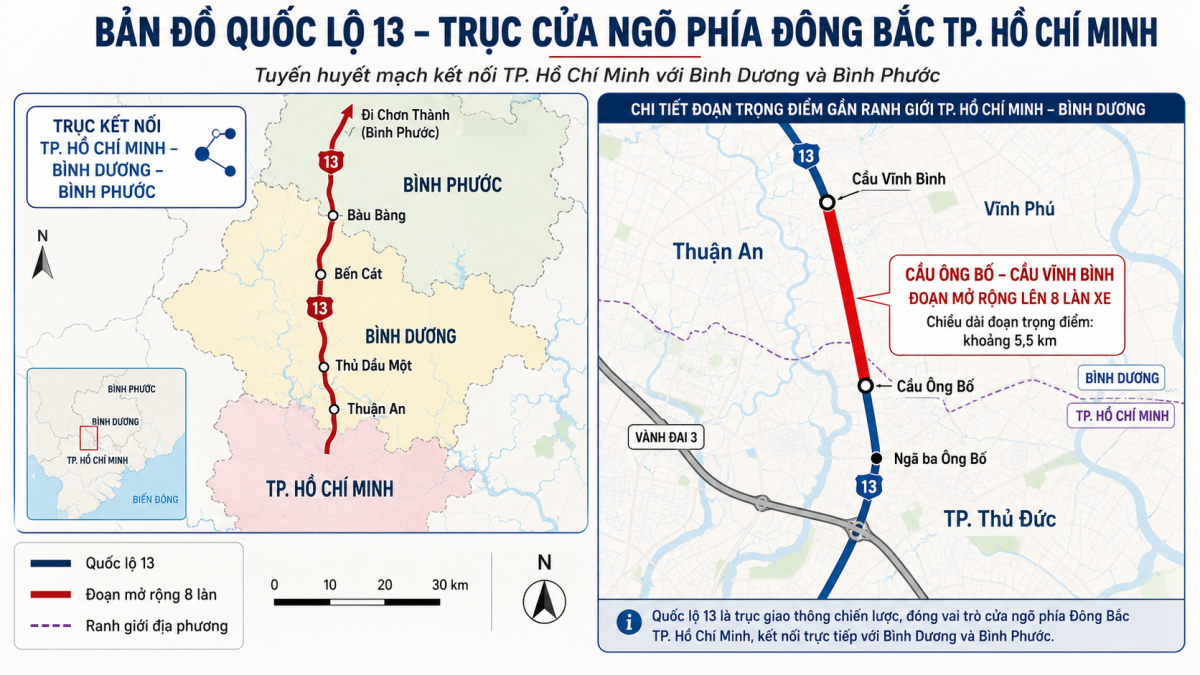 Quốc lộ 13 tăng tốc mở rộng lên 8 làn xe, cửa ngõ Đông Bắc TP.HCM kỳ vọng giảm ùn tắc