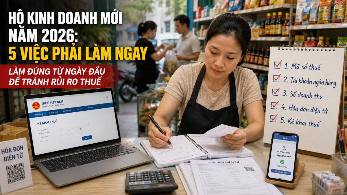 Hộ kinh doanh mới thành lập năm 2026: 5 việc cần làm ngay để tránh rủi ro thuế