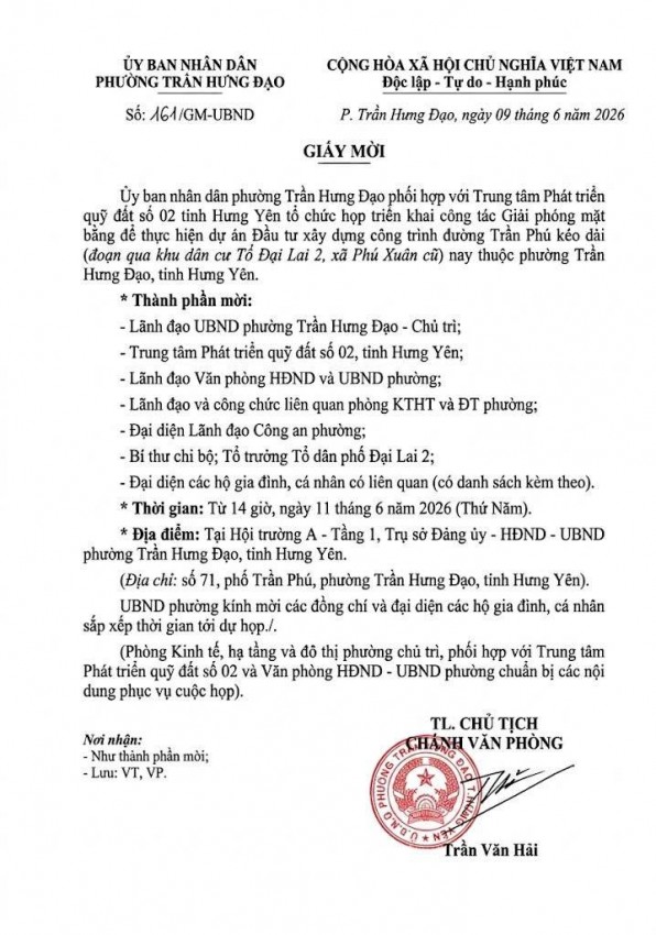 Giấy mời số 161/GM-UBND ngày 09/6/2026 của UBND phường