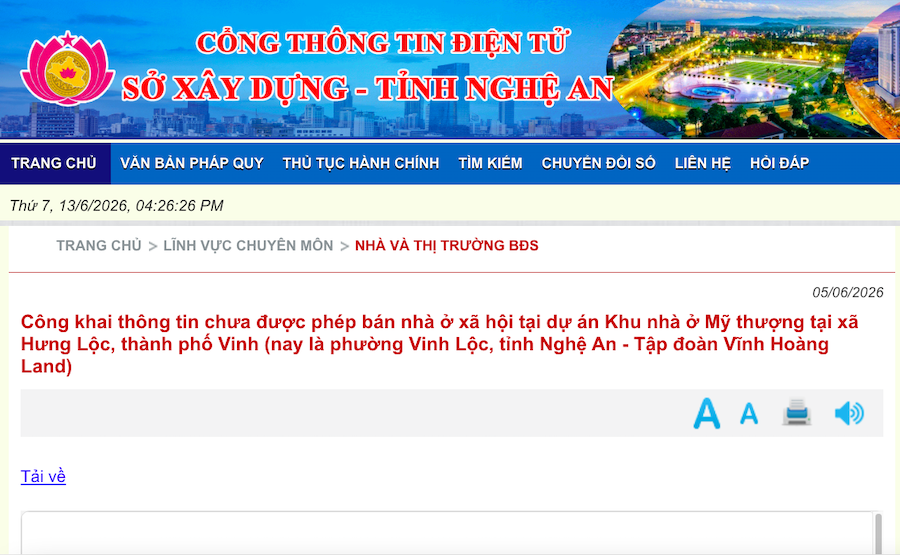 Cỏng thông tin điện tử Sở Xây dựng Nghệ An 