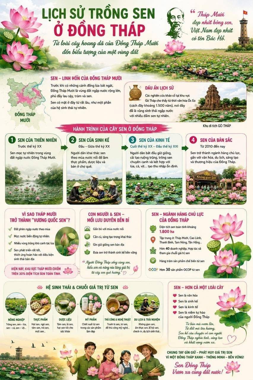 Lễ hội Sen Đồng Tháp là hoạt động văn hóa – du lịch có ý nghĩa quan trọng, được tổ chức nhằm tôn vinh những giá trị văn hóa, lịch sử, kinh tế và tinh thần mà hoa sen đã gắn bó với vùng đất Đồng Tháp qua nhiều thế hệ