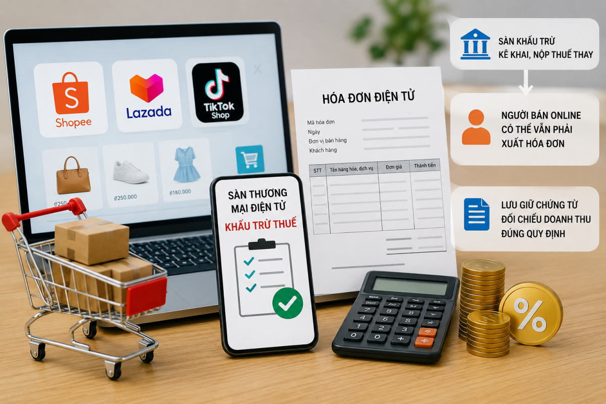 Sàn thương mại điện tử đã khấu trừ thuế, người bán online có còn phải xuất hóa đơn?