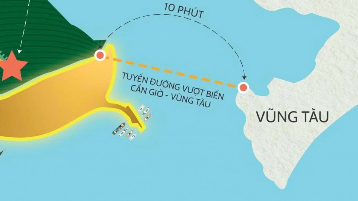 tuyến đường vượt biển Cần Giờ - Vũng Tàu có tổng chiều dài hơn 14 km