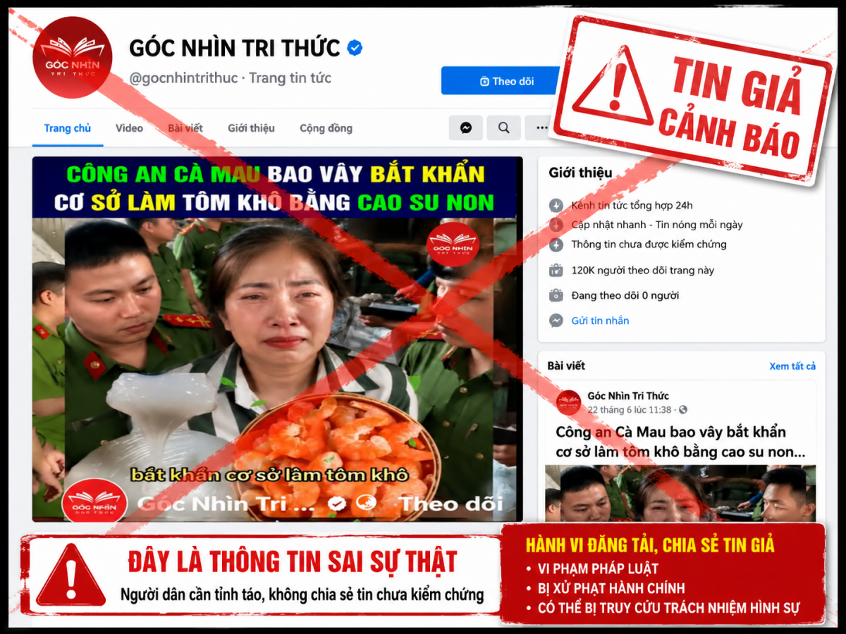 Giao diện fanpage đăng tải thông tin sai về tôm khô Cà Mau