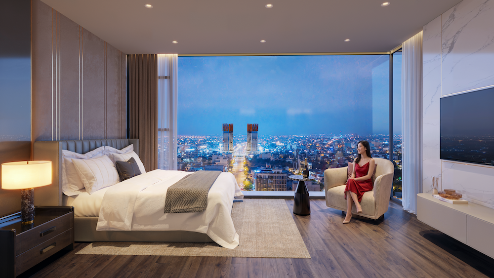 Tầm nhìn panorama thoáng đãng từ ban công căn hộ S-Light Tower. Ảnh: Sun Property.