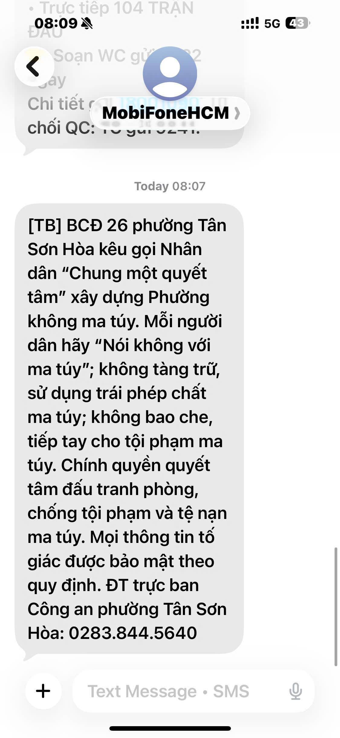 Hiệu quả từ giải pháp nhắn tin tuyên truyền phòng, chống ma túy đến từng người dân – Dấu ấn nổi bật của phường Tân Sơn Hòa trong Tháng hành động phòng, chống ma túy năm 2026