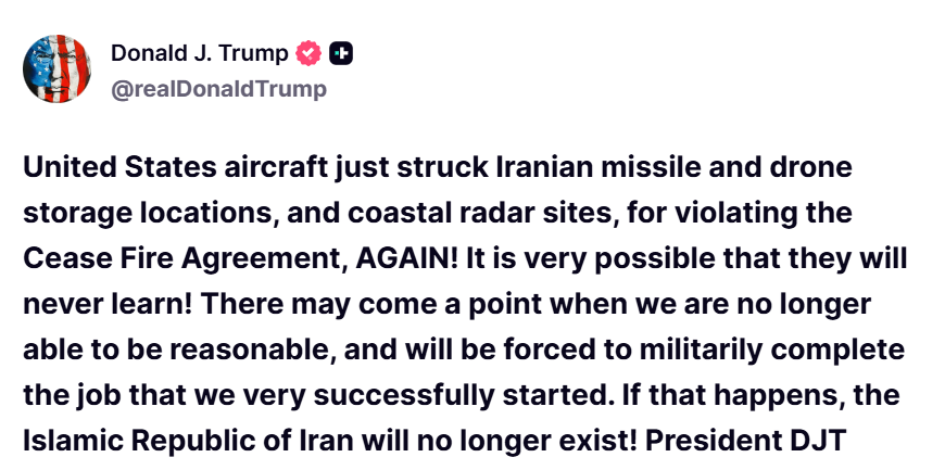 Dòng trạng thái của Tổng thống Mỹ Donald Trump trên mạng xã hội về tình hình mới nhất trên chính trường Iran 