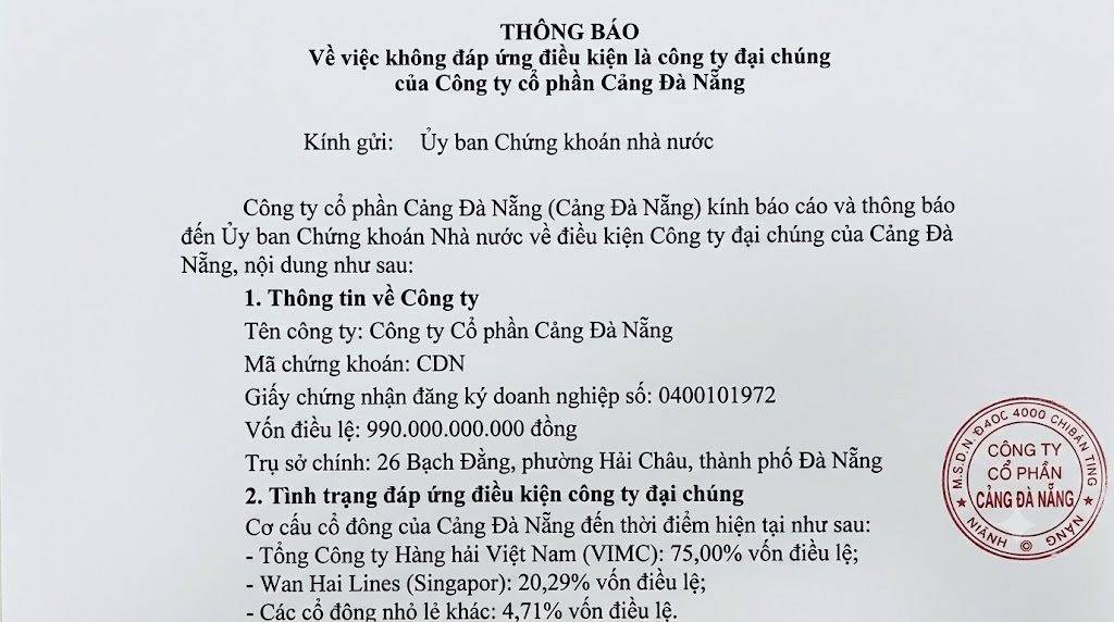 Cảng Đà Nẵng chưa đáp ứng điều kiện về tỷ lệ sở hữu tối thiểu của cổ đông nhỏ lẻ theo điểm a khoản 11 Điều 1 Luật số 56/2024/QH15.