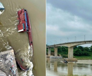 Phú Thọ: Đứt dây neo, 2 tàu hàng chìm tại khu vực cầu sông Lô