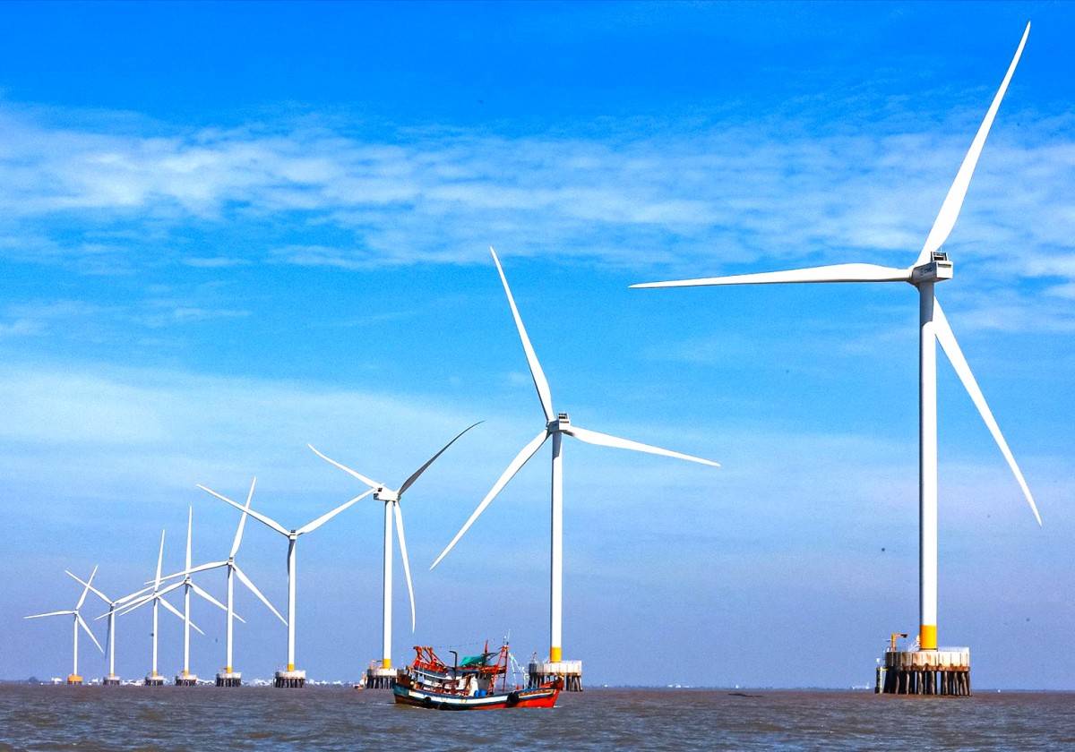 Các turbine điện gió tại khu vực ven biển tỉnh Cà Mau phục vụ phát triển nguồn điện sạch