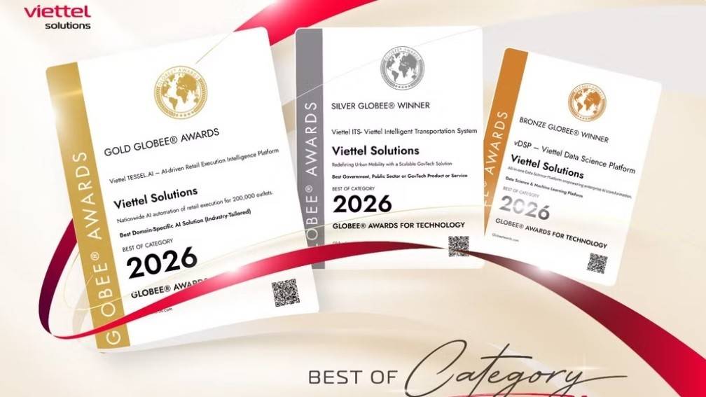 Với kết quả ba giải pháp ứng dụng AI được vinh danh tại The Globee Awards for Technology 2026, Tập đoàn Công nghiệp-Viễn thông Quân đội (Viettel) tiếp tục khẳng định năng lực nghiên cứu, phát triển và triển khai AI trên nhiều lĩnh vực từ bán lẻ, dữ liệu đến giao thông thông minh.