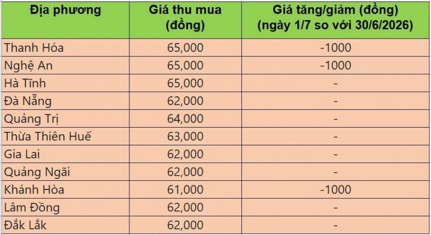 Bảng giá heo hơi tại miền Trung - Tây Nguyên hôm nay 1/7/2026