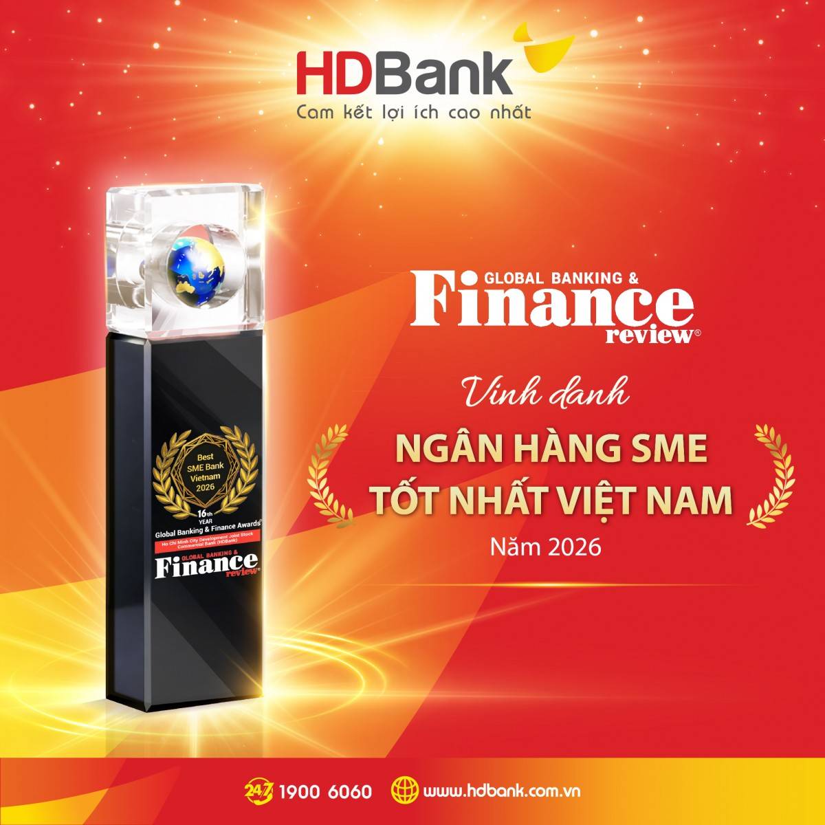 Đây là năm thứ 5 liên tiếp, HDBank được Asian Banking & Finance Awards 2026 vinh danh ở hai hạng mục: Ngân hàng Bán lẻ của năm và Ngân hàng SME của năm.