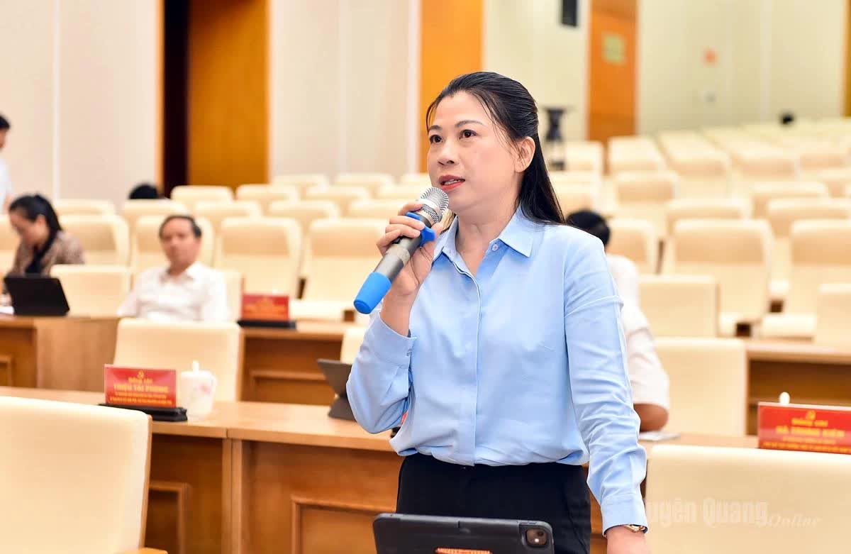 Phó Bí thư Thường trực Tỉnh ủy Lê Thị Kim Dung phát biểu thảo luận tại Tổ thảo luận số 1.